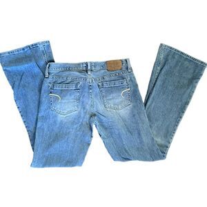 Vintage American Eagle Low Rise Y2K Denim Light Wash Flare Jeans Size 8 Long